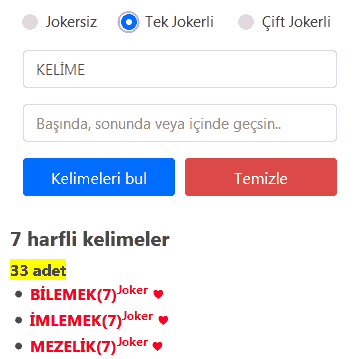 Kelime bulucu tek jokerli kelime arama